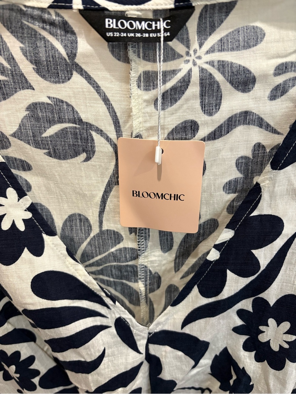 NWT BloomChic Indigo Large Floral Print Pockets Midi Dress 3X - Picture 6 of 10